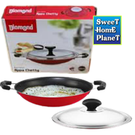 DIAMOND Non Stick Appachatty Deep Appam Pan Appa Chatty Pal Hopper Maker with Stainless Steel Lid Pr