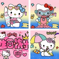 DIY Painting By Numbers Hello Kitty Cartoon Home Decoration Canvas Gift With Frame (20 x 20cm/30 x 30cm)