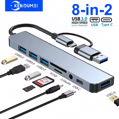 8-in-2 USB 3.0 Hubs TYPE-C HUB USB C Docking Station 5Gbps High Speed Transmission OTG Adapter Type 