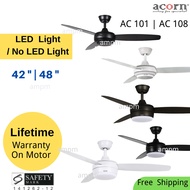 Acorn Ceiling Fan With LED Light 42 48 inch Black White AC101 Remote Control Kit With Regulator Bedroom Living Room Home