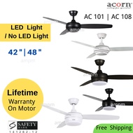 Acorn Ceiling Fan With LED Light 42 48 inch Black White AC101 Remote Control Kit With Regulator Bedr