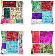 Cushion Cover, 65x65cm Set of 4, Color Art Stitching Soft Velvet Throw Pillow Cases 26x26in, Square Sofa Cushion Cover with Invisible Zipper for Couch Bed Car Bedroom Home Decor