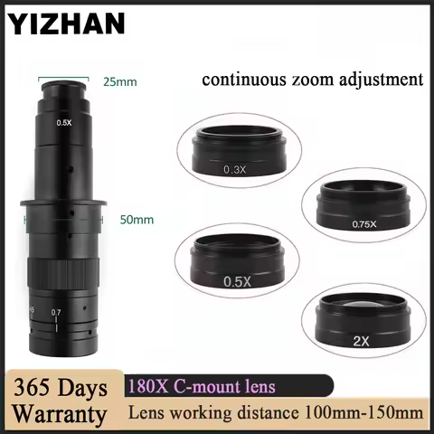 180X Magnification Microscope Lens For SONY IMX678 Camera Continuous Zoom C-MOUNT 0.3X 0.5X 0.75X 2X