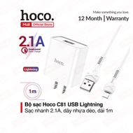Bộ sạc 2.1A Hoco C81 Lightning 1 cổng USB dây nhựa dẻo dài 100cm cho iPhone/iPad