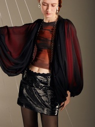 RIMLESS無邊 雙縐燈籠袖褶皺垂感上衣寬松防曬空調房開衫原創設計