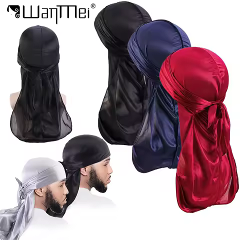1pc Soft Satin Durag Lined Bonnet Unisex Hiphop Durag Hair Bonnet Household Shower Sleeping Cap Long