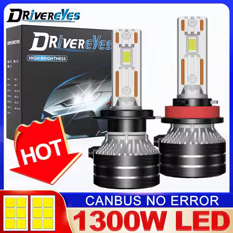 Drivereyes H7 LED1300W H4 H1 H11 H8 H9 9005 9006 9012 5570 CSP Car Lights 4300K 6000K 8000K White Pl