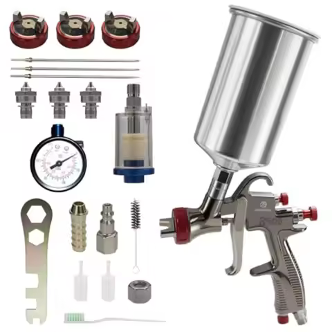 LVLP Air Spray Gun with 1.3/1.5/1.7mm Nozzles 1000cc Aluminum Paint Cup Features Air Flow Control an