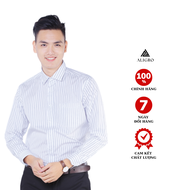 Áo sơ mi dài tay công sở nam dáng Custom kẻ sọc nền trắng ALG1008