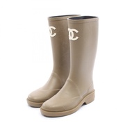 香奈兒 COCO 標誌雨靴，橡膠材質，卡其色，二手女款，35碼