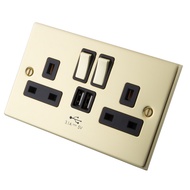 British Standard British Style British Regulation British Switch 2 GANG 13A SWITCHED SOCKET + 2 USB 