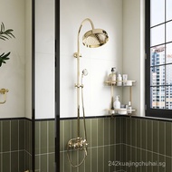 French Retro Pure Copper Shower Faucet Set for Home Bathroom with Pressure-Boosting Shower Head, Hig