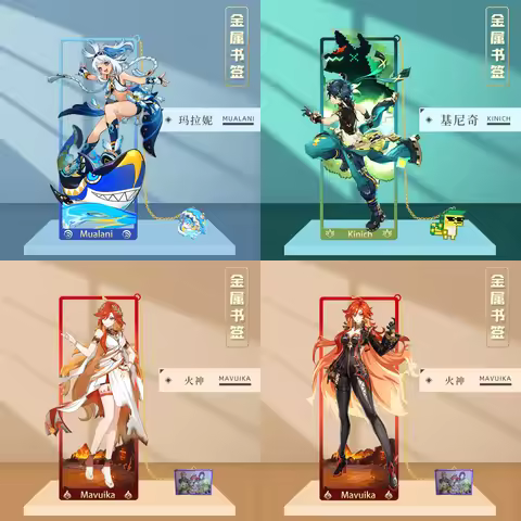 Game Genshin Impact Metal Bookmark Mavuika Kinich Kachina Mualani Cosplay Props Cards Accessories Gi