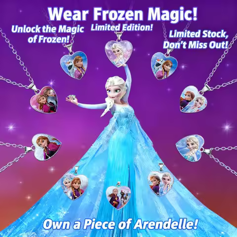 Frozen Princess Elsa Anna Disney Anime Pendant Necklace Kids Jewelry Accessories Love Birthday Gift 