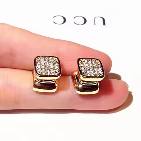 JUWANG Double Sided Micro Inlaid Rhinestone Black Simple Temperament Magnetic Earrings for Lady Non 