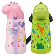 Skater Die-cut stainless steel straw bottle ขวดน้ำแบบหลอดดูด เก็บความเย็นลายไดโนเสาร์ 3D ขนาด 370ml.