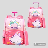 [Watch Clock] Children's Backpack Elementary School Push Wheel Bag Trolly Bag Girls BT21 Push Bag Tr