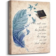 Psalms 91:4 Wall Art Canvas Prints He Will Cover You With His Feathers Bible Verse with Christian Sa