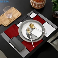 NESSA 6 Piece Geometric Aesthetic Placemat, Plaid Pattern Linen Insulated Dinning Mat, Dining Room D