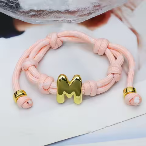 5 Pieces Multicoloured Cotton Bracelet With Gold-plated Letter Charm handmade Gift For Women 40625