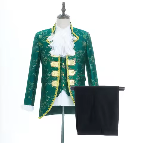 Green Jacquard Brocade Elegant Court Suits for Men,Euro Palace Prince Charming Performance Men's Jac