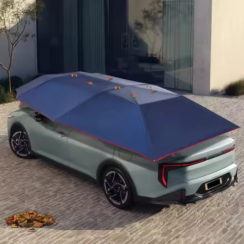 Semi-Automatic Car Tent 13.78x7.2ft, UV & Waterproof Sun Shelter with Hydraulic Booster, Easy Setup 