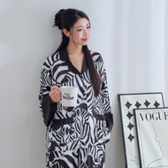 Women's Zebra Print Ice Silk Lounge Set - Long & Short Sleeves