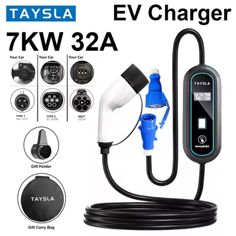 TAYSLA 7KW 32A EV Charger Type 2 TYPE 1 GBT Electric Car Charger 5M Cable 110-220V 7KW Wallbox CEE P