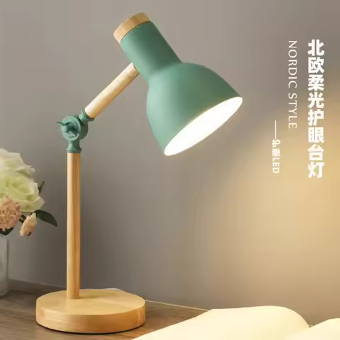 Wood Table Lamp Creative Flex Desk Light Art Simple LED E27 Lights/Eye Protection Reading&Bedroom Ho