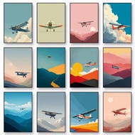 Abstract Minimalist Cessna Plane Modern Aviation Aircraft in Sky Illustration Poster Canvas Painting