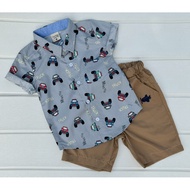 Gray Car Pattern Boy's Shirt + Khaki Pants