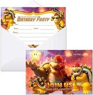 ZPLHBHX 16 Pack Bowser Birthday Invitation Cards with Envelopes for Mario Theme Birthday Party, Happy Birthday Party Invitations for Kids, 6X4 Inches, Postcard Style