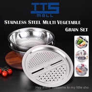 (TTS MALL) 3 dalam 1 Besen Keluli Tahan Karat Pelbagai Fungsi Pemotong Sayur Parut dan Penapis Peral