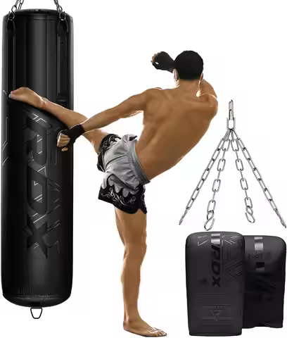 Heavy 5FT Punching Bag, 55lbs Pre Filled, 110lbs Max, 3PC Gloves & Chain, Kickboxing Muay Thai Home