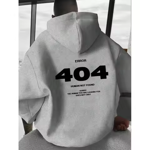 Men's Hip-Hop Hoodie Error 404 Human Not Found Men's Hoodie with Number Print