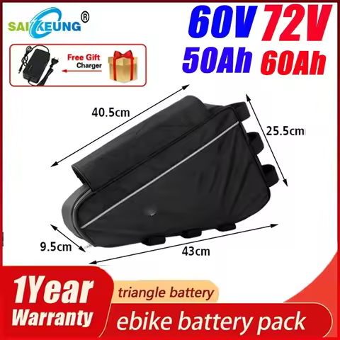 Electric Bike Triangle 72V 60V 52V 60AH Battery Cham Rider Battery 48v 45ah 50ah 40ah 30 25AH 100A B