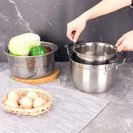 Thickened Stainless Steel Rice Cooker Rice Rinsing Basin Washing Basin Fruit and Vegetable Washing round Basin Draining Rice Pot Multi-Function Rice Steamer/Food Stainer / Steamer