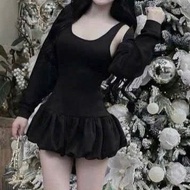 2 piece set bubble dress + cardigan - black