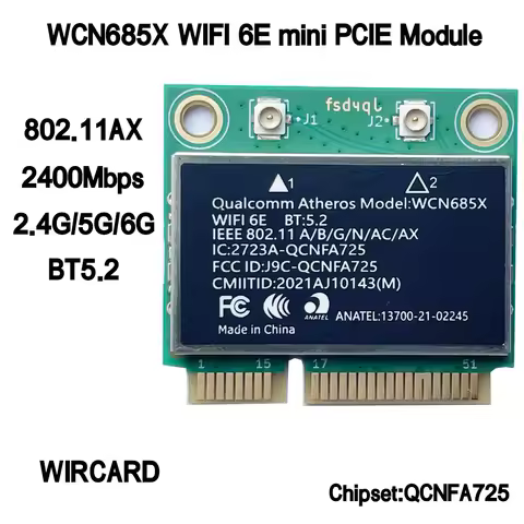 New WCN685X QCNFA725 NFA725 WIFI6E BT5.2 Mini PCI-E WIFI Card 2400Mbps WIFI Module For Laptop For Wi