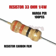 100X RESISTOR 33 OHM 1/4W - 33 OHM CARBON FILM RESISTOR 1/4W GET 100 PCS RESISTOR