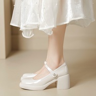 SOBREMESA STORE Giày da nữ phong cách retro Pháp quai ngọc miệng nông giày Mary Jane giày cao gót nữ