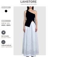 LAHSTORE 2-layer Korean linen flared long skirt with vintage side pockets CV06 (White)