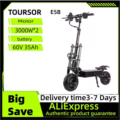 TOURSOR E5B Electric Scooter For Adults 3000W*2 Dual Motor 60V35Ah Battery E-Scooter 11" Off-road Ti