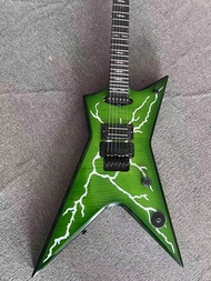 ใหม่ Washburn Dean Dimebag Darrell สายฟ้าผ่ากีต้าร์ไฟฟ้าสีเขียว FLL เทรโมโลบริดจ์ฮาร์ดแวร์สีดำ