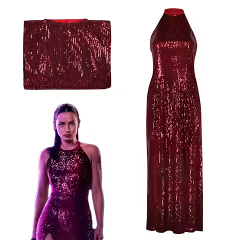 2025 Movie From the World of John Wick Ballerina Rooney Cosplay Red Shining Dress Women Long Skirt H