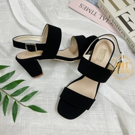 +Zero Size 36 Square Toe Sandals High Heel Flat Thick Leather Ankle Around