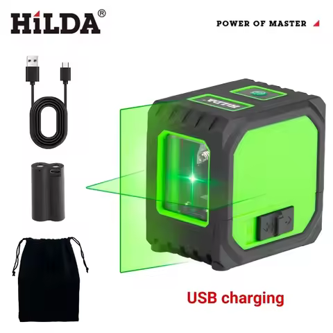 HILDA 2 Lines Mini Laser Level Self Levelling Green Beams Laser Horizontal & Vertical Cross-Line USB