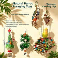Parrot Chewing Toys | 100% Natural Wood & Grass Foraging Toys for Lovebird, Cockatiel, Budgie - Bird