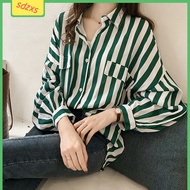 Stripe Blouse Women Plus Size Baju Jalan Perempuan Korean Style Baggy Shirt Thin Casual Blause Wanita