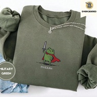 Huzzah" Frog Graphic Sweatshirt, Gildan 18000 Embroidered, Funny Pullover, Renaissance Frog Crew Nes